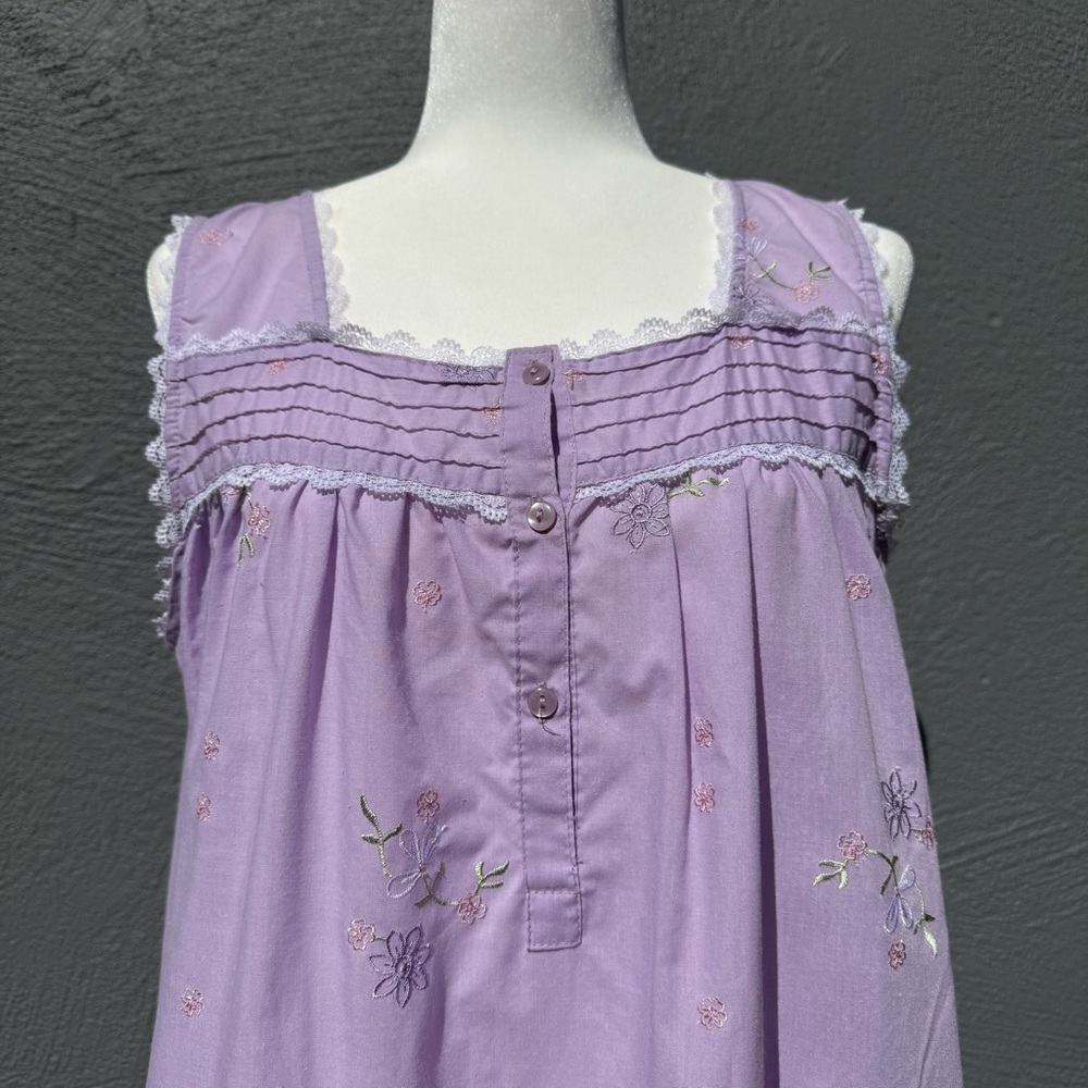 Vintage Cottagecore Nightgown XXL Lavender Embroidered Cotton Blend Sleep Dress - Picture 15 of 16